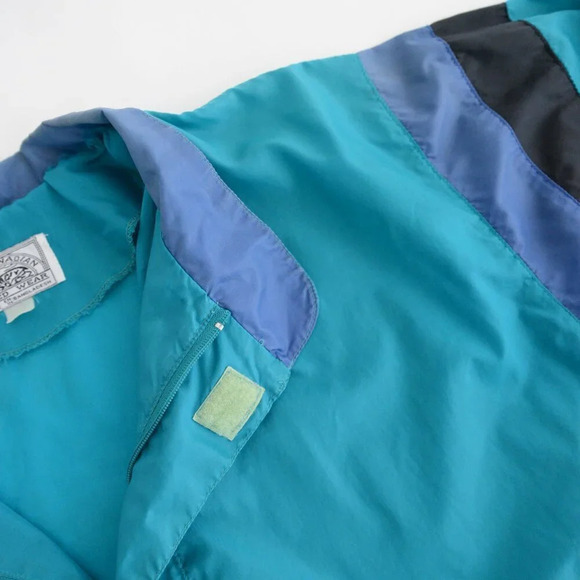 Vintage 90'S Great Canadian Rugged Wear Teal In Blue Zip Up Windbreaker Jacket - Picture 11 of 14